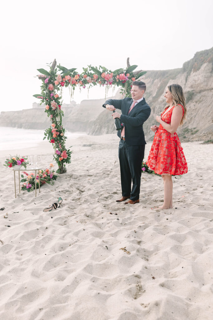 Bay Area wedding photographers capture man popping champagne