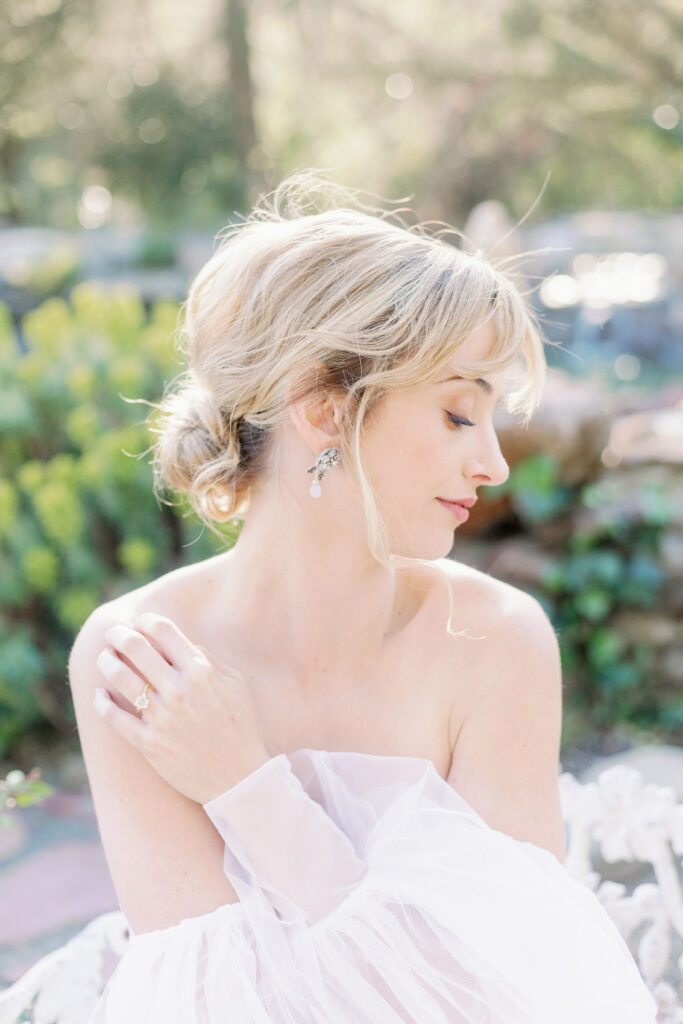 Bay Area wedding photographer captures bride showing hairstyle