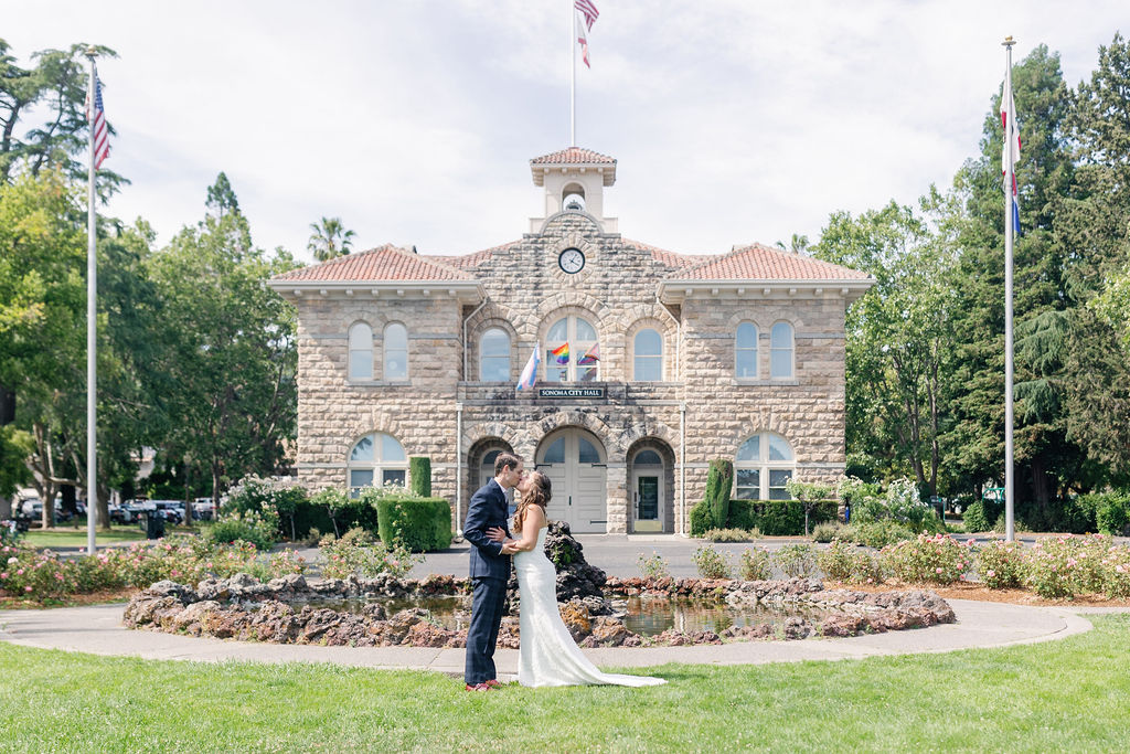 Bay Area Photographer captures couple standing in front of venue after California wedding