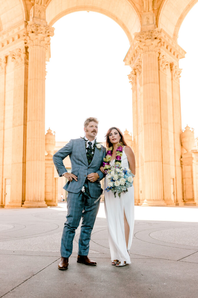Bay Area wedding photographer captures couple walking together during bridal portraits