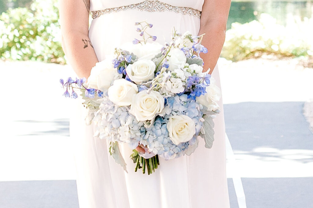 Bay Area wedding photographer captures bride holding bouquet on wedding day