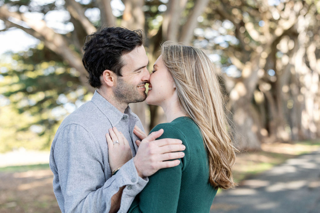 Bay area wedding photographer captures couple embracing and smiling together