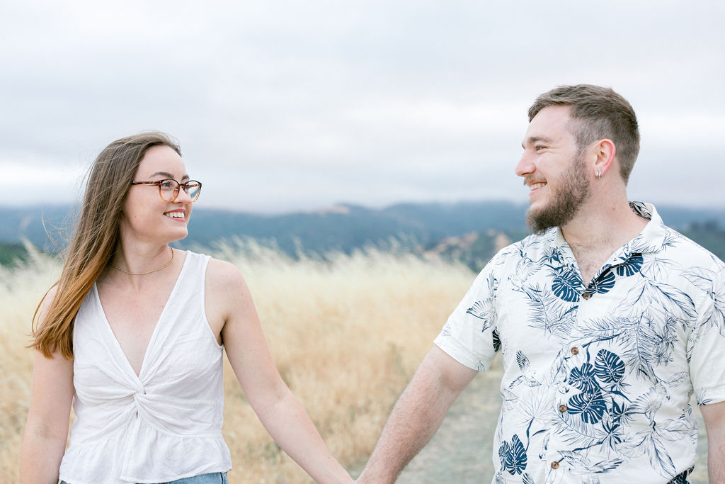 Bay area wedding photographer captures man and woman looking at one another during engagement photos