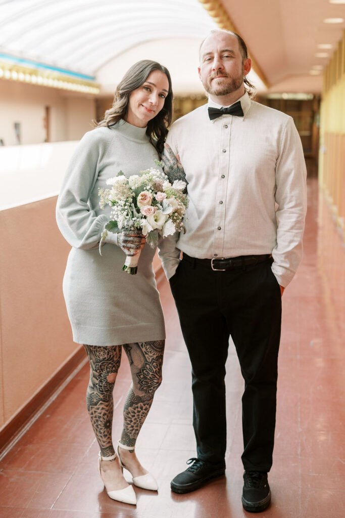 Bay Area wedding photographer captures bride and groom standing together after wedding ceremony