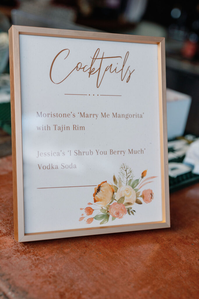 Bay Area wedding photographer captures cocktail menu at backyard wedding