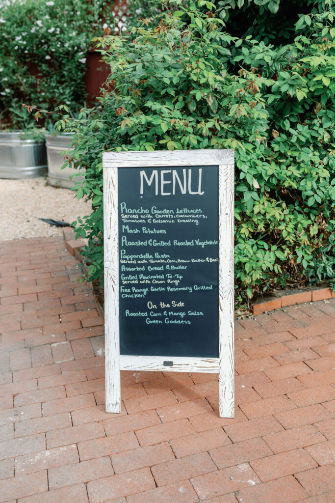 Bay Area wedding photographer captures chalk board sign with menu items listed