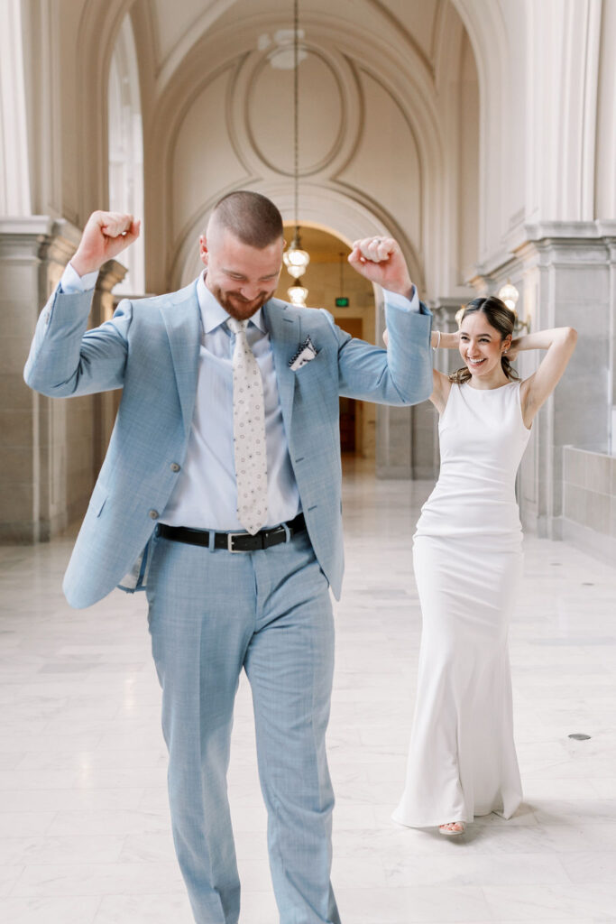 Bay Area wedding photographer captures bride and groom celebrating recent marriage