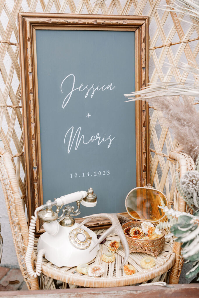 Bay Area wedding photographer captures welcome sign at Rancho Nicasio wedding