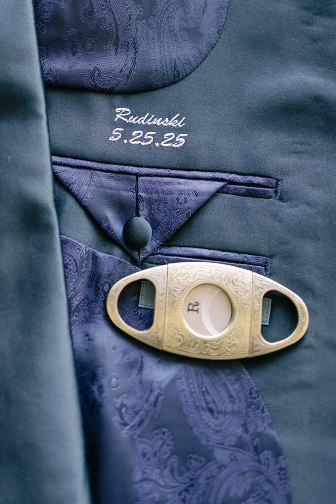 custom wedding suit with cigar clip