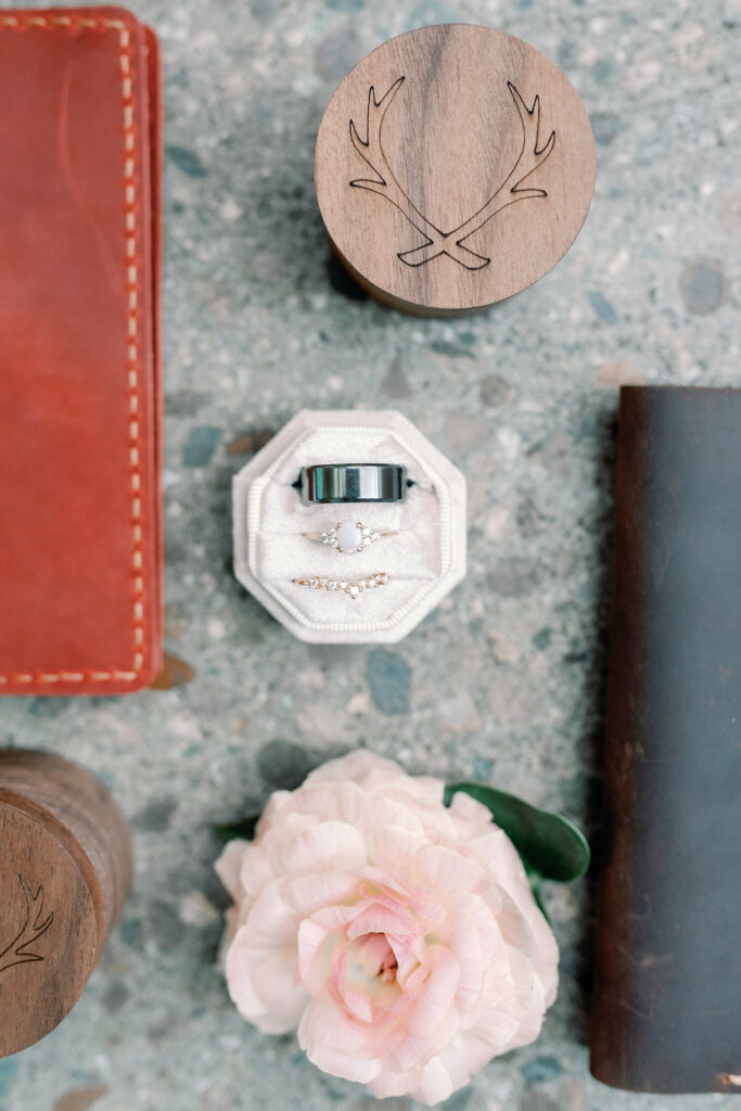 custom wedding details for ring flatlay