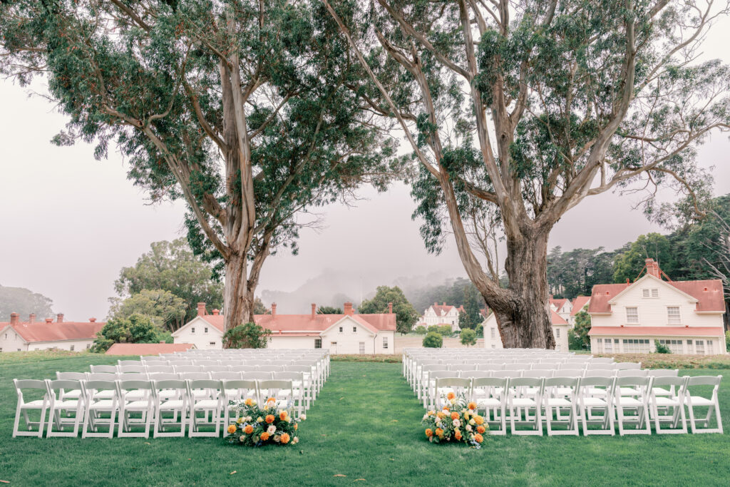 mission blue lawn ceremony at bay area wedding venue Cavallo point