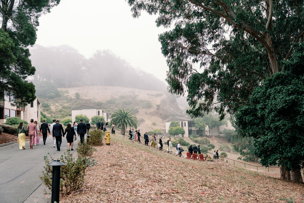 guests heading to cocktail hour at a cavallo point wedding